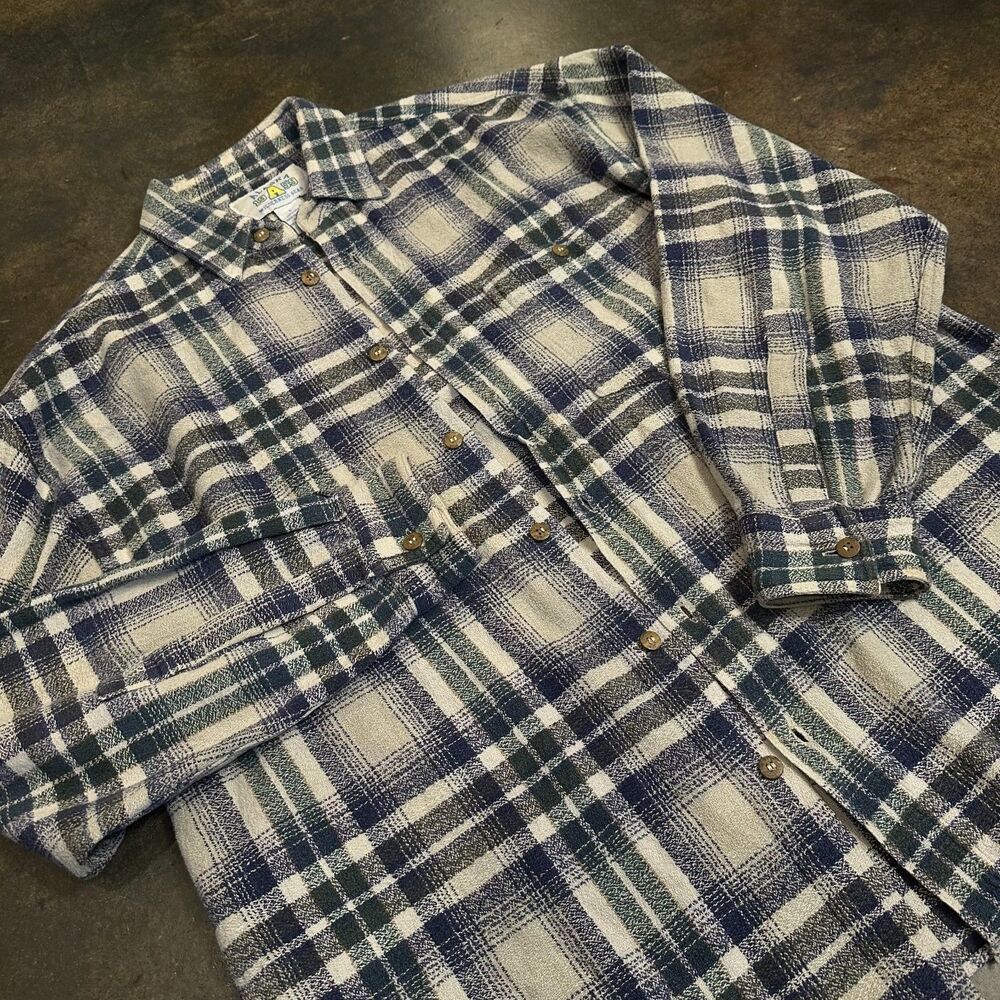 Alaska 1959 Flannel Shirt Mens Large Blue Plaid Button Up Cotton Outdoors